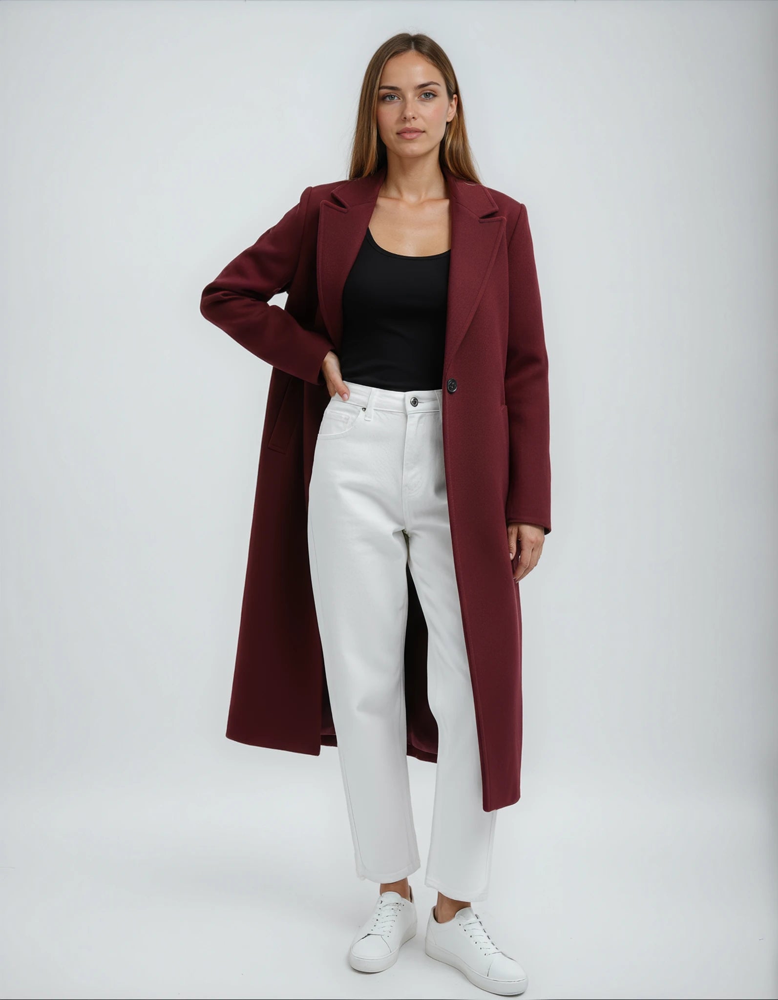 CELINE – מעיל לונג אלגנטי בגזרת לאז’ר עם צווארון קלאסי