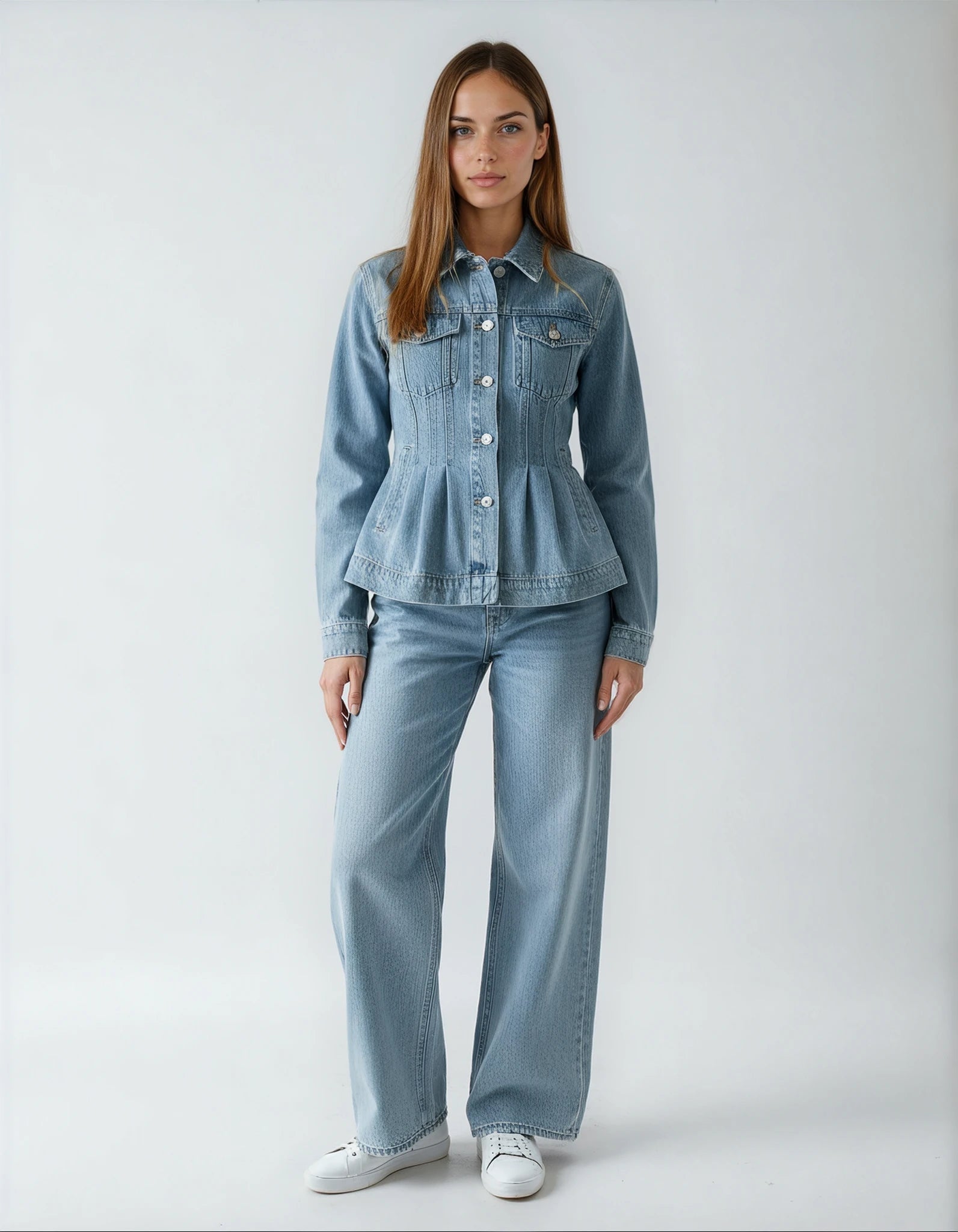 RAYA – סט ג'ינס: ז'קט ומכנסיים ישרים בתכלת