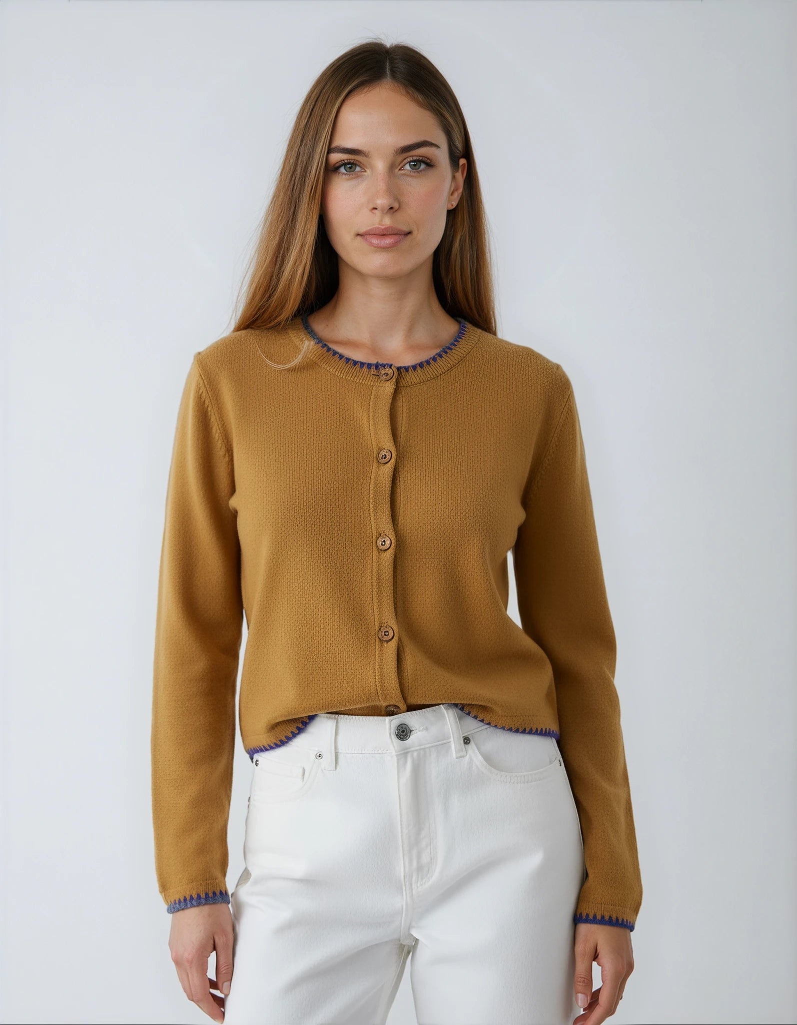 LATTE – קרדיגן סרוג עם כפתורים ופסים בגוון חרדל