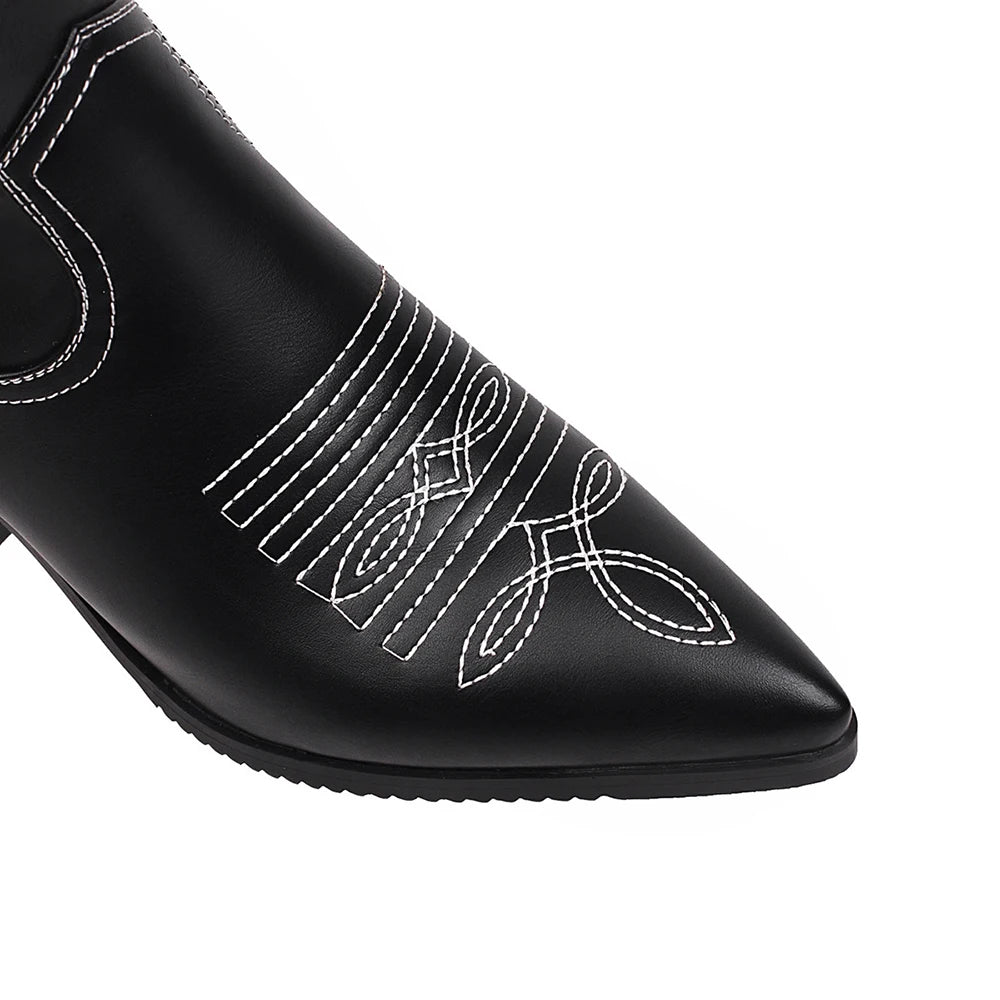 STORM - מגפי ברך קאובוי רטרו בוהן מחודדת עם רקמה