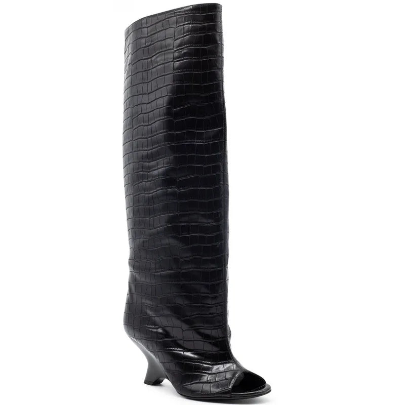 POPPY - מגפי פיפ-טו עד הברך עקב מיוחד