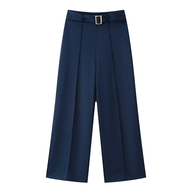 NOELLE – מכנסי Flare מתרחבים עם חגורה כלולה בכחול נייבי