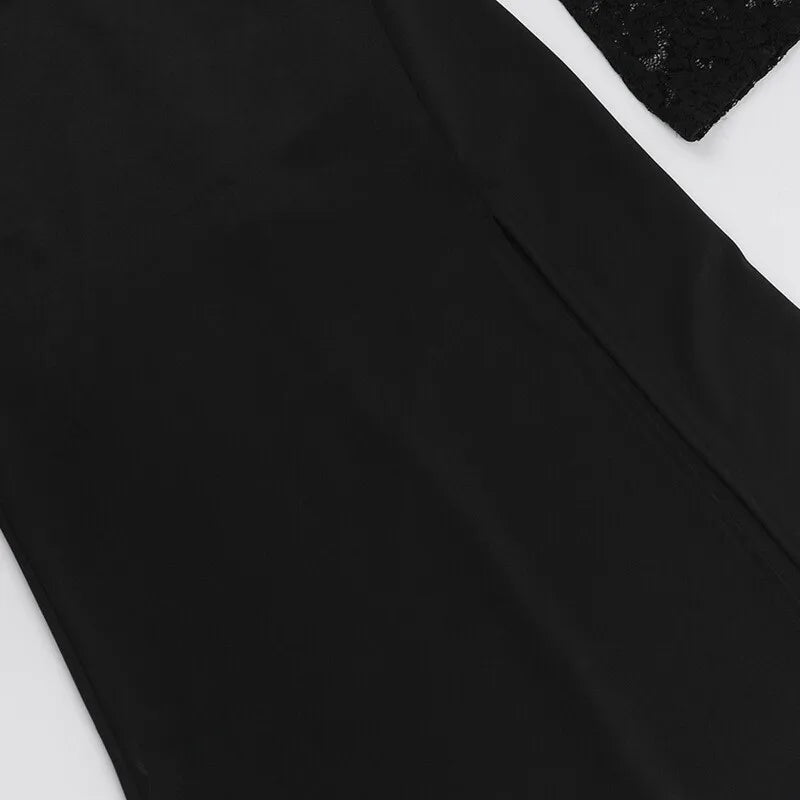 BRIAR - שמלת תחרה מקסי שרוולים ארוכים שסע גבוה