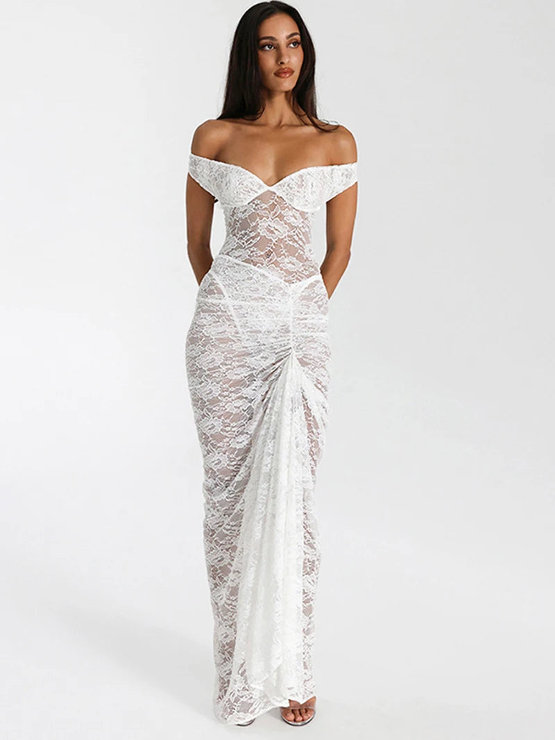 GEFEN – סט תחרה שקוף עם כתפיים חשופות וחצאית נשפכת