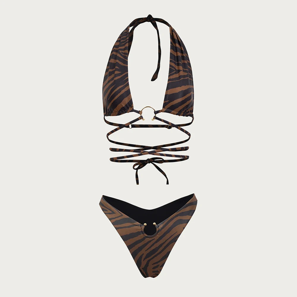 ZOE – סט ביקיני סקסי עם קשירות וטבעת זהב