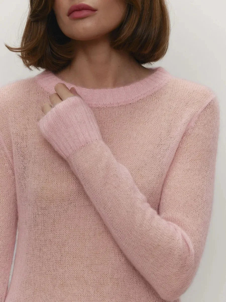 CLEO - סוודר סרוג דק עם צווארון עגול