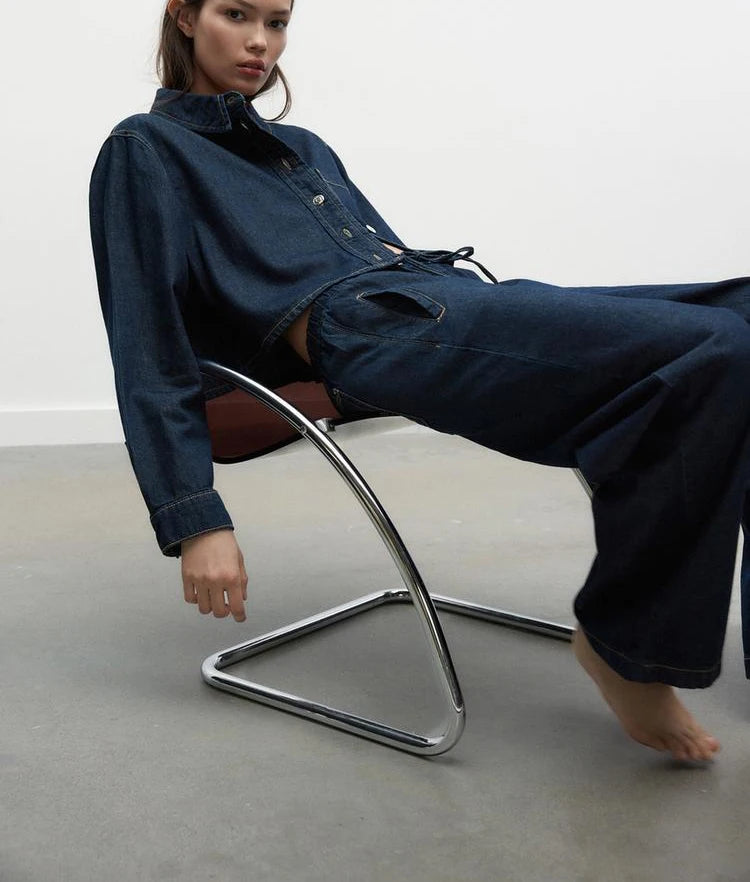 IVORY - סט ג'ינס ג'קט ומכנסיים רחבים