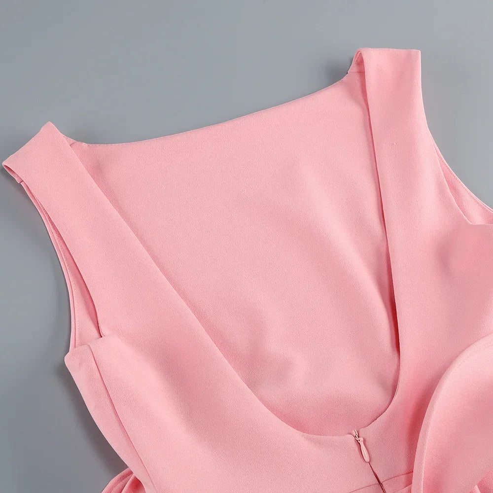 PEARL - שמלת מיני גב חשוף קשת דקורטיבית ללא שרוולים