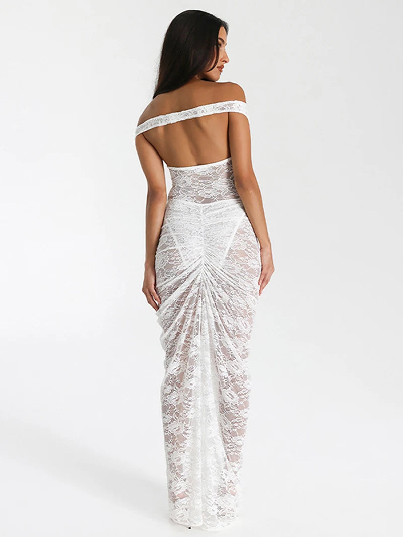 GEFEN – סט תחרה שקוף עם כתפיים חשופות וחצאית נשפכת