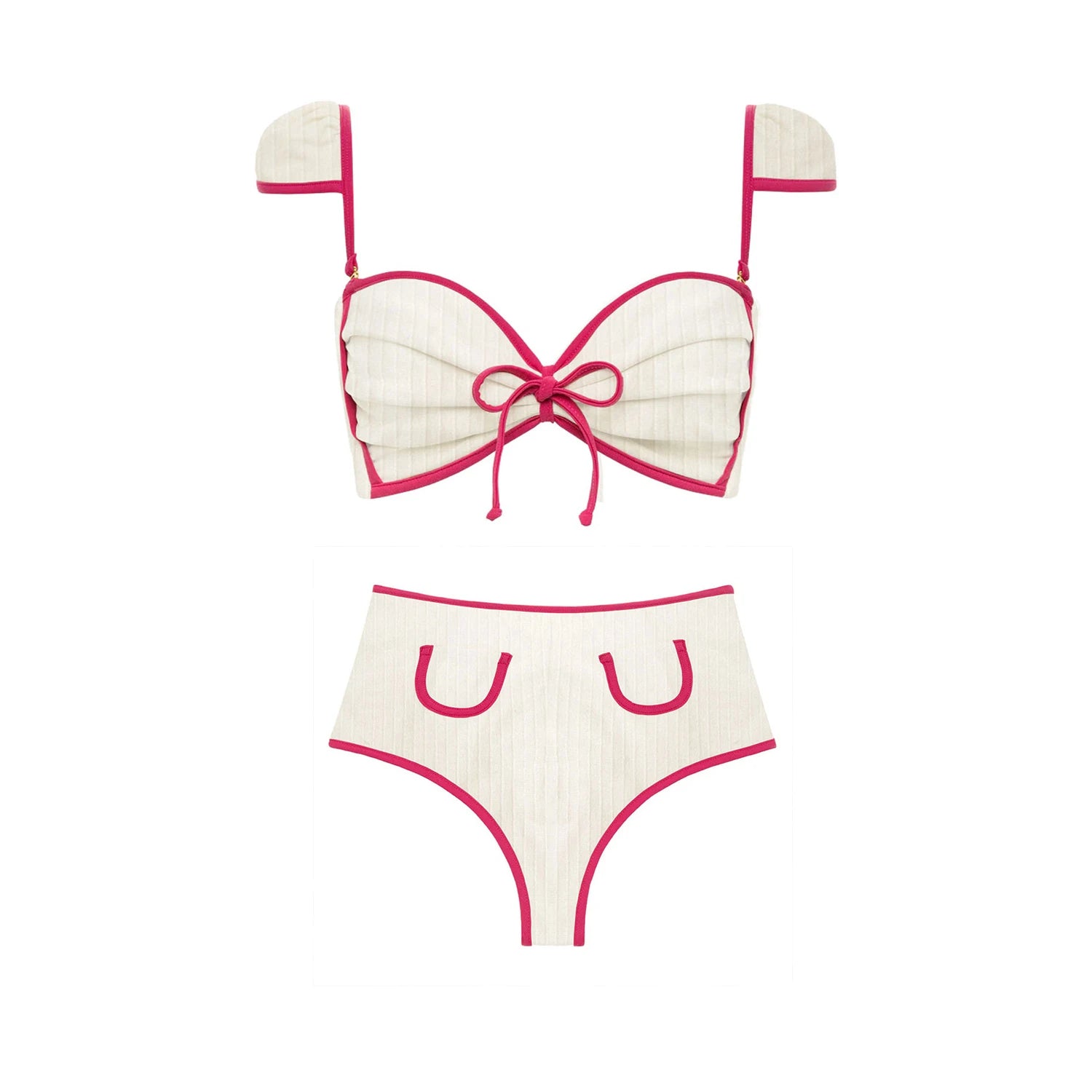 MILA – סט ביקיני בגזרה גבוהה עם עיטורים שחורים