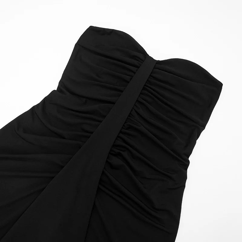 DEMI - שמלת מקסי סטרפלס דרייפ גב חשוף