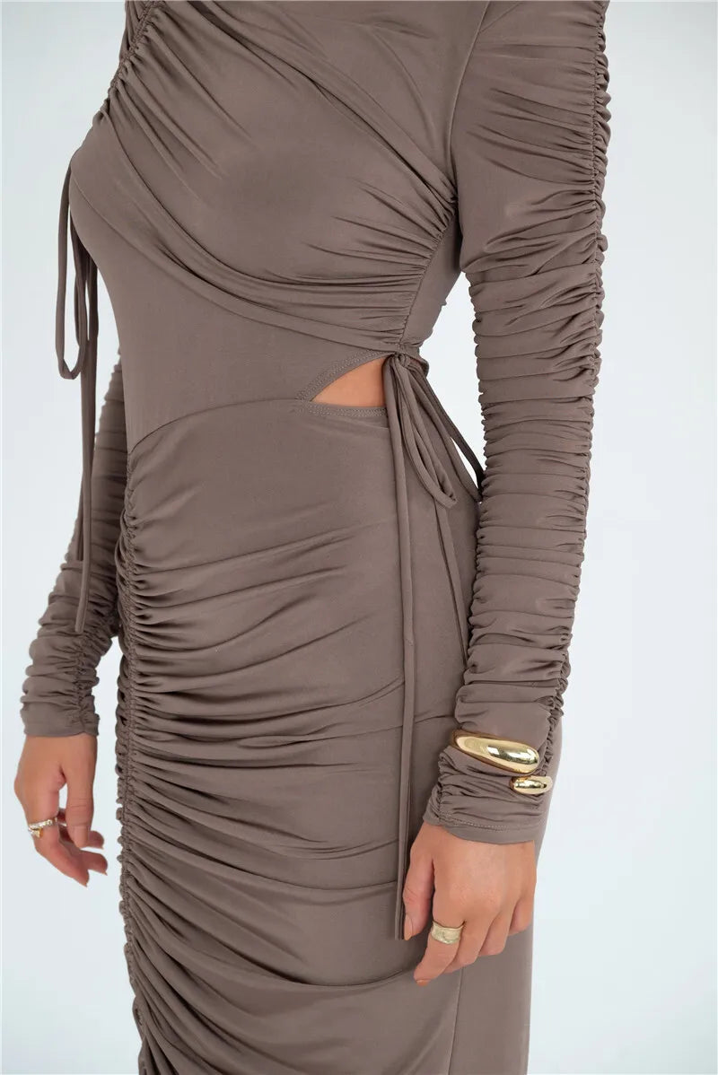 SERENE - שמלת מקסי שרוולים ארוכים עם כיווצים