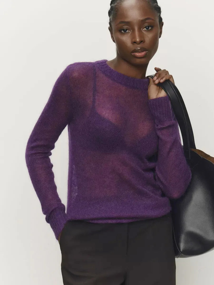 CLEO - סוודר סרוג דק עם צווארון עגול