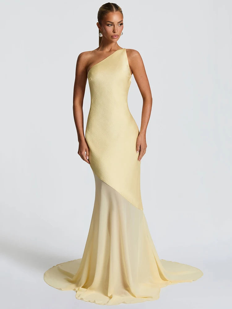 OLIVE - שמלת סאטן מקסי כתף אחת