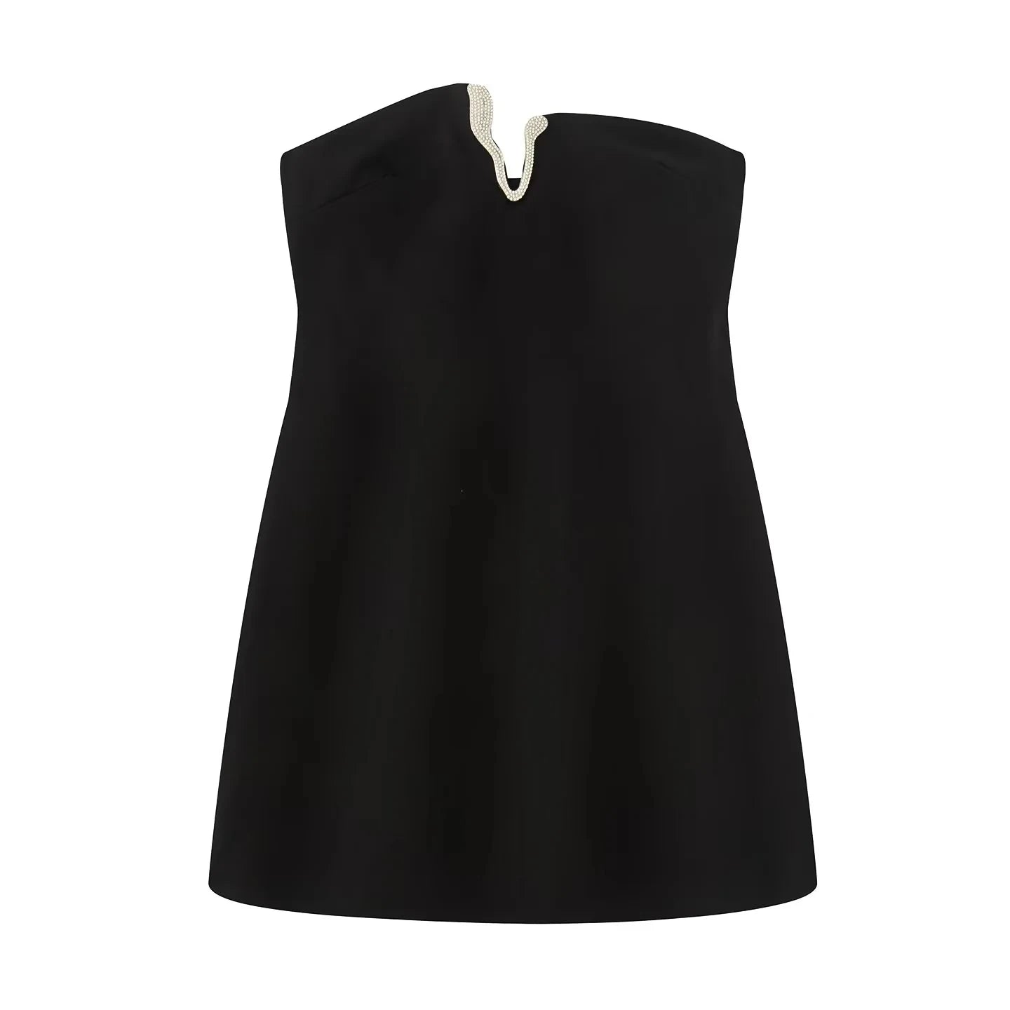 ZARA – שמלת סטרפלס מיני עם מחשוף V עמוק וקישוט קריסטלים יוקרתי