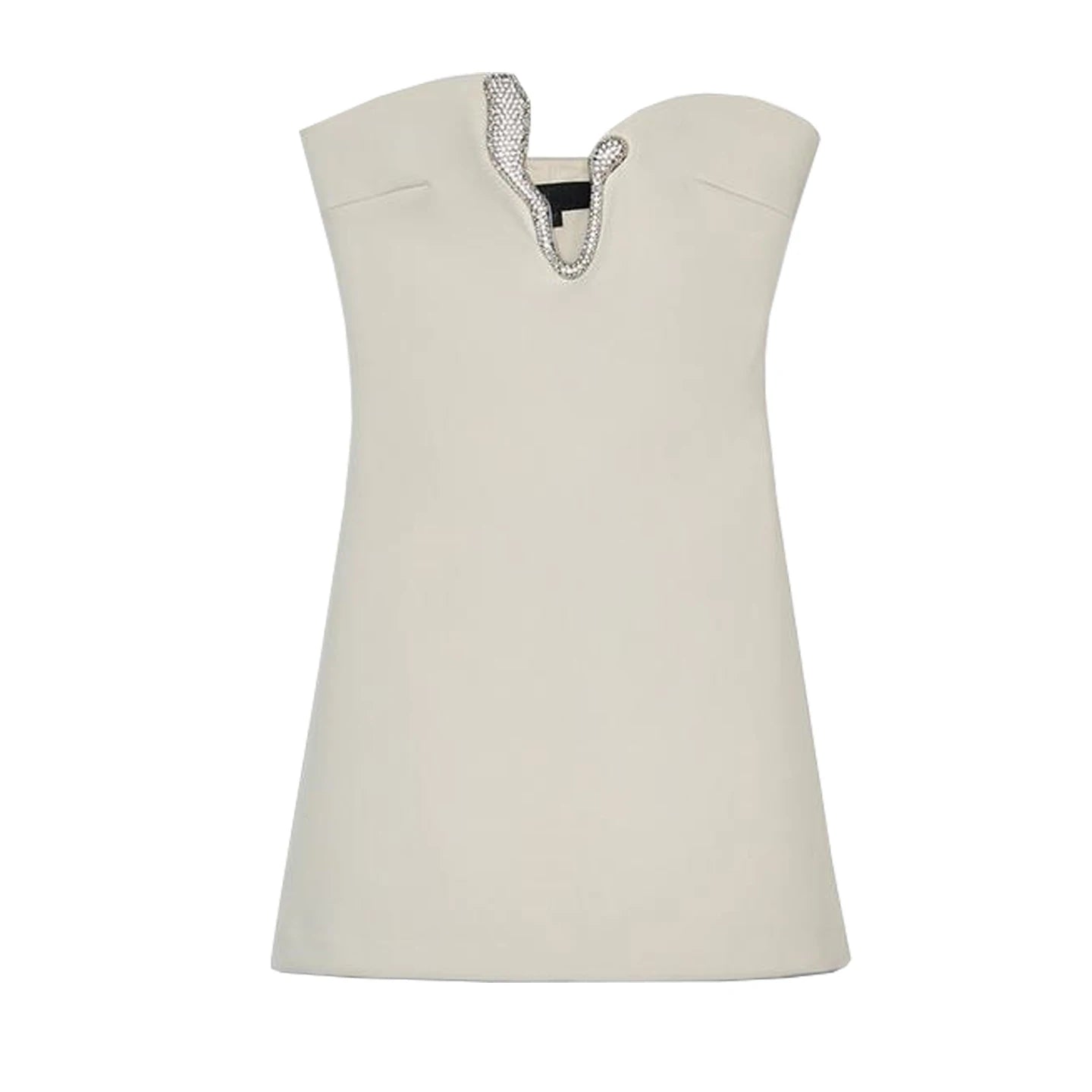 ZARA – שמלת סטרפלס מיני עם מחשוף V עמוק וקישוט קריסטלים יוקרתי