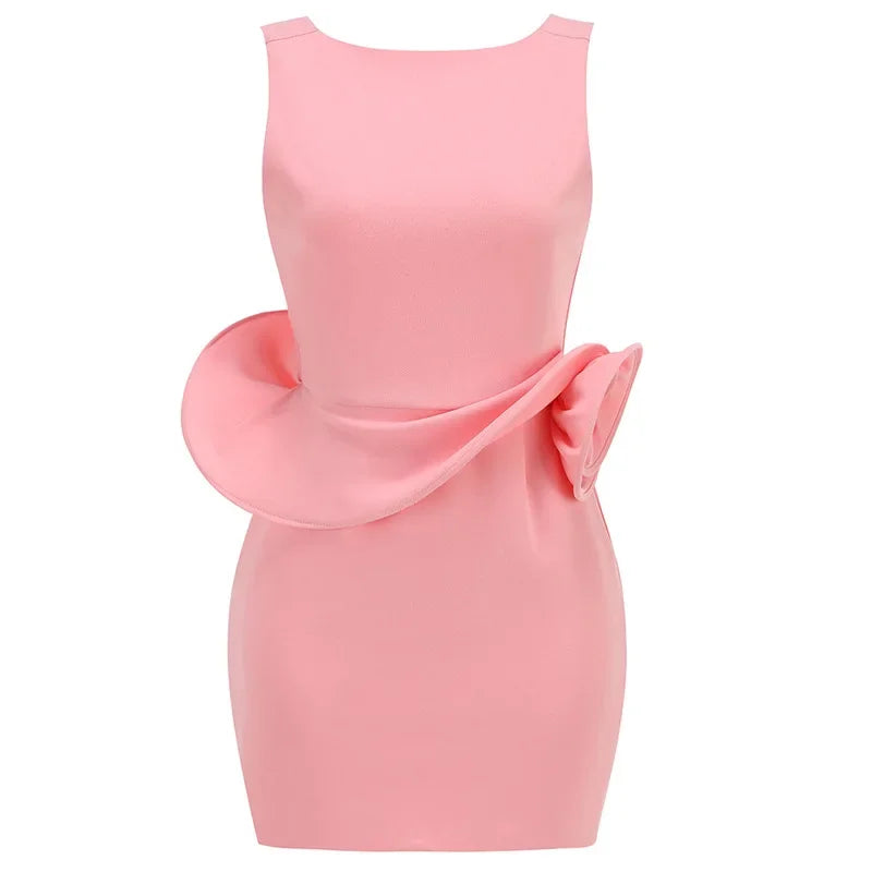 PEARL - שמלת מיני גב חשוף קשת דקורטיבית ללא שרוולים