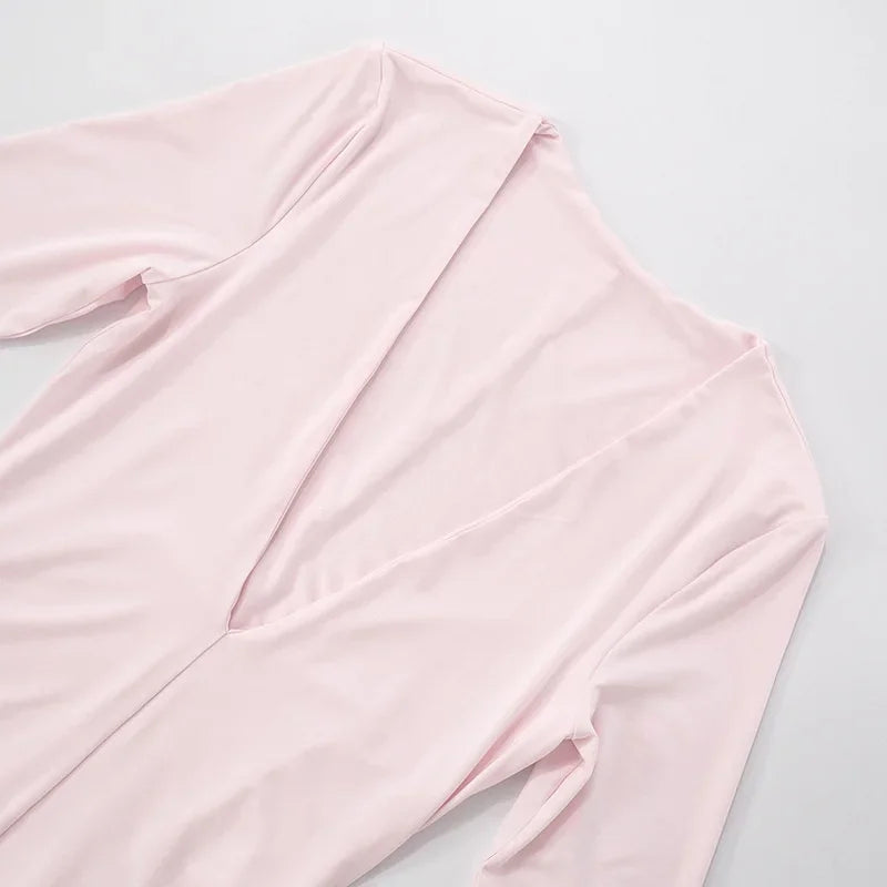 HOPE - שמלת מקסי מחשוף V עמוק שרוול ארוך שקופה