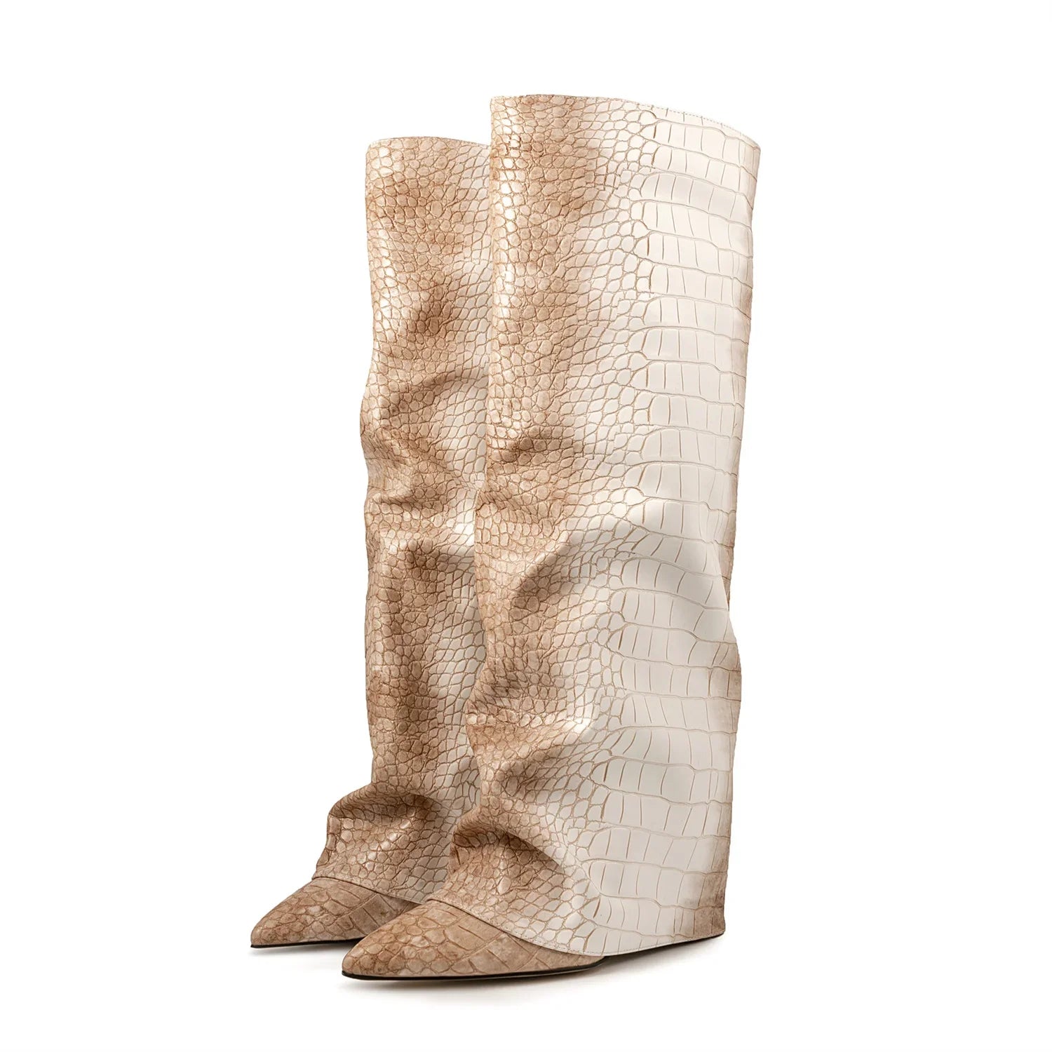 GRACE - מגפי ברך ווג' מקופלים בוהן מחודדת