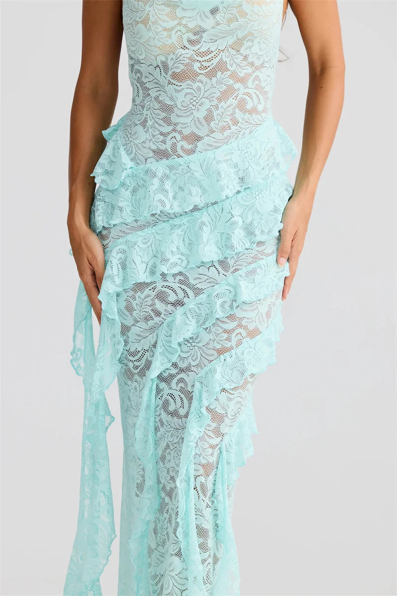 BLISS - שמלת תחרה מקסי רצועות