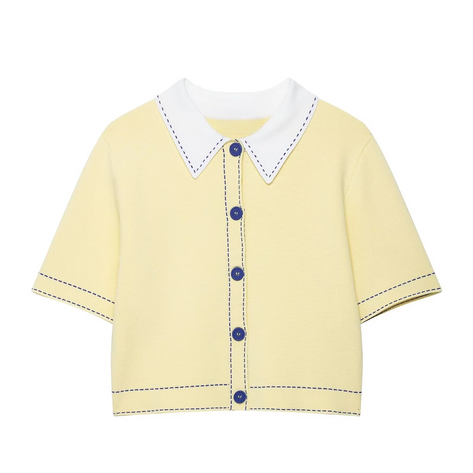 SIENNA – חולצה סרוגה קצרה עם צווארון וכפתורים בעיצוב מודרני