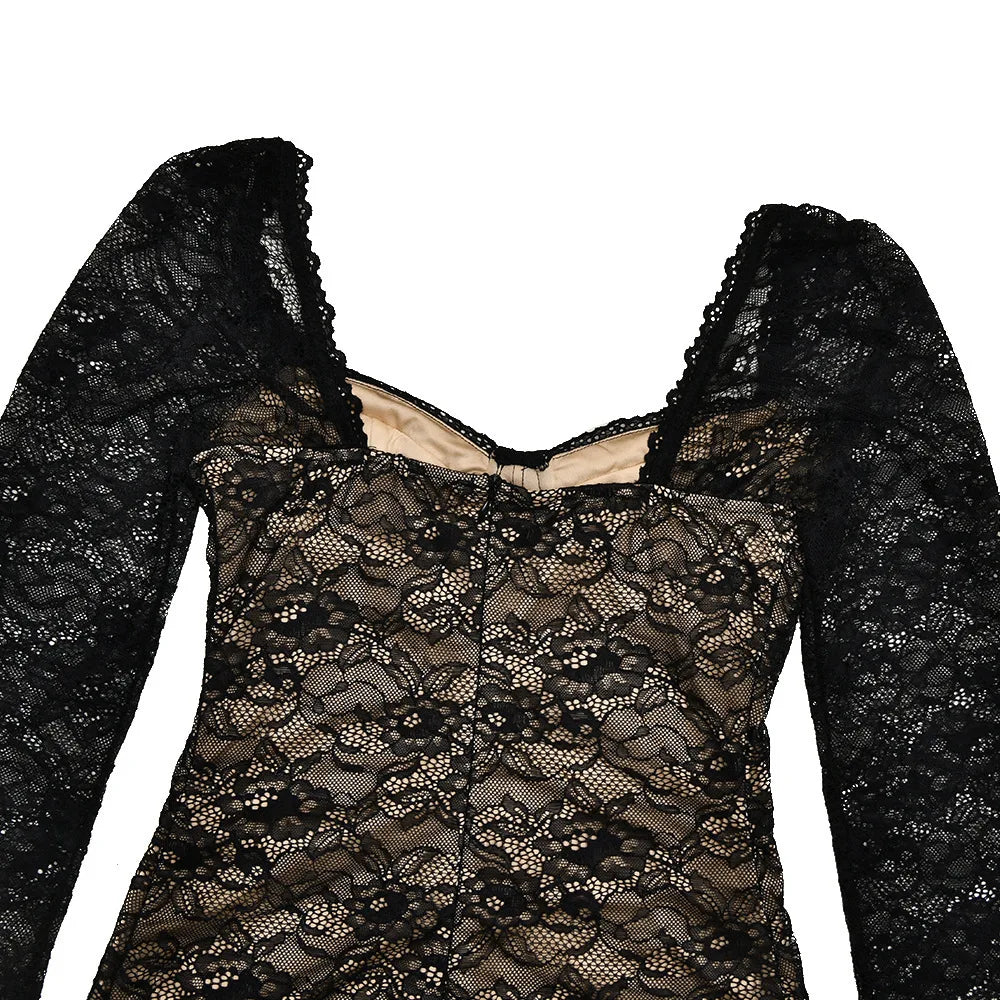 TERRA - שמלת תחרה מיני שרוולים ארוכים