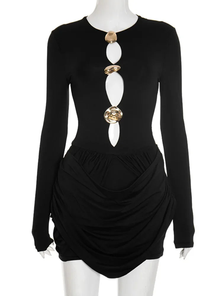 PIPER שמלת מיני כפתורים ושרוולים ארוכים