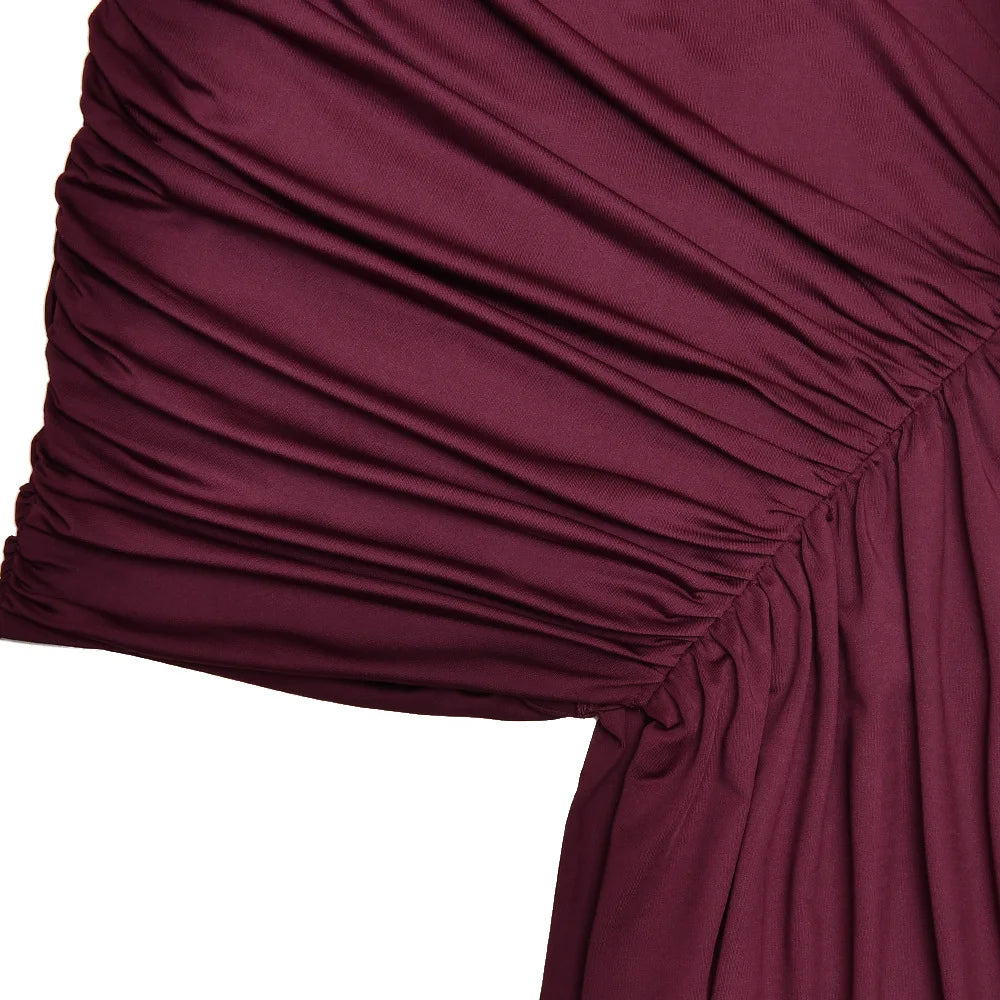 LEILA - שמלת מיני א-סימטרית קפלים שרוול ארוך דרייפ