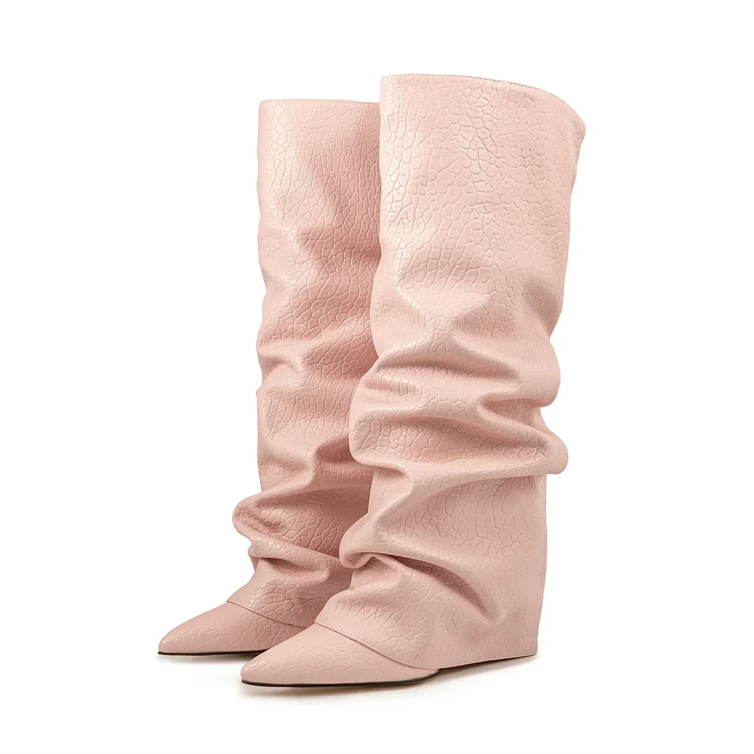 GRACE - מגפי ברך ווג' מקופלים בוהן מחודדת