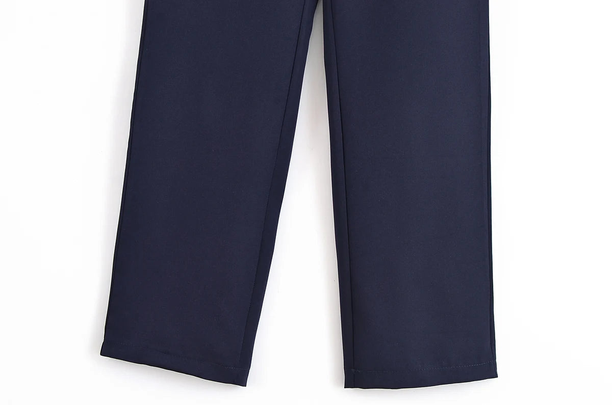 SORA – סט מחויט: וסט עם כפתורים כפולים ומכנסיים ישרים בנייבי