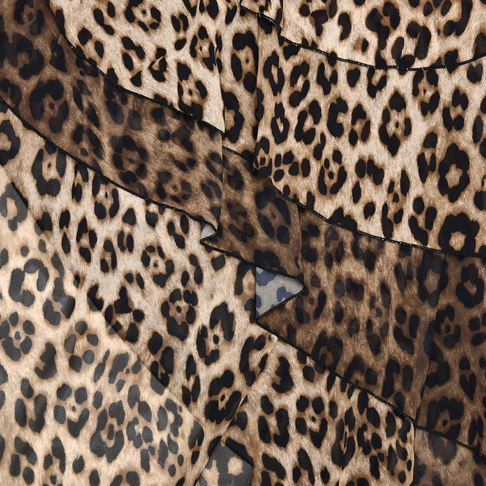 HAZE - שמלת מקסי כתף אחת תחרה ונמר