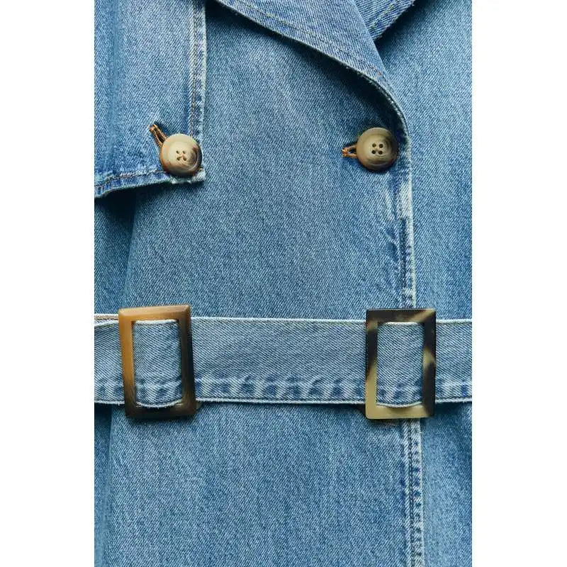 VITTORIA – מעיל ג׳ינס ארוך בגזרת טרנץ׳ עם חגורה