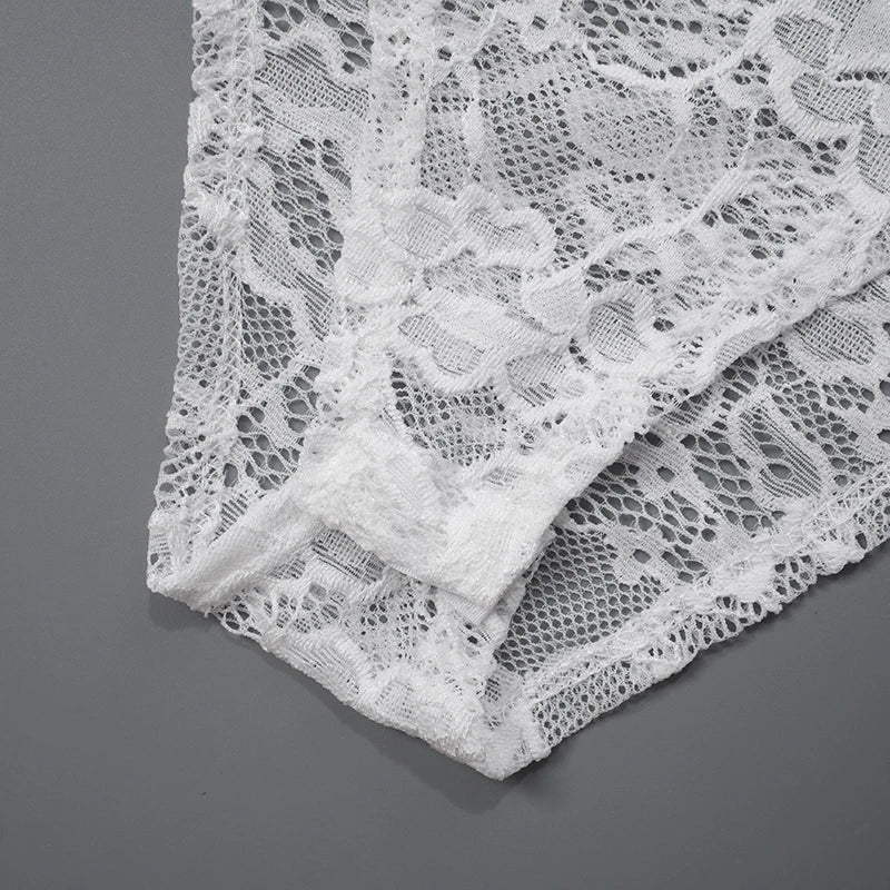 GEFEN – סט תחרה שקוף עם כתפיים חשופות וחצאית נשפכת