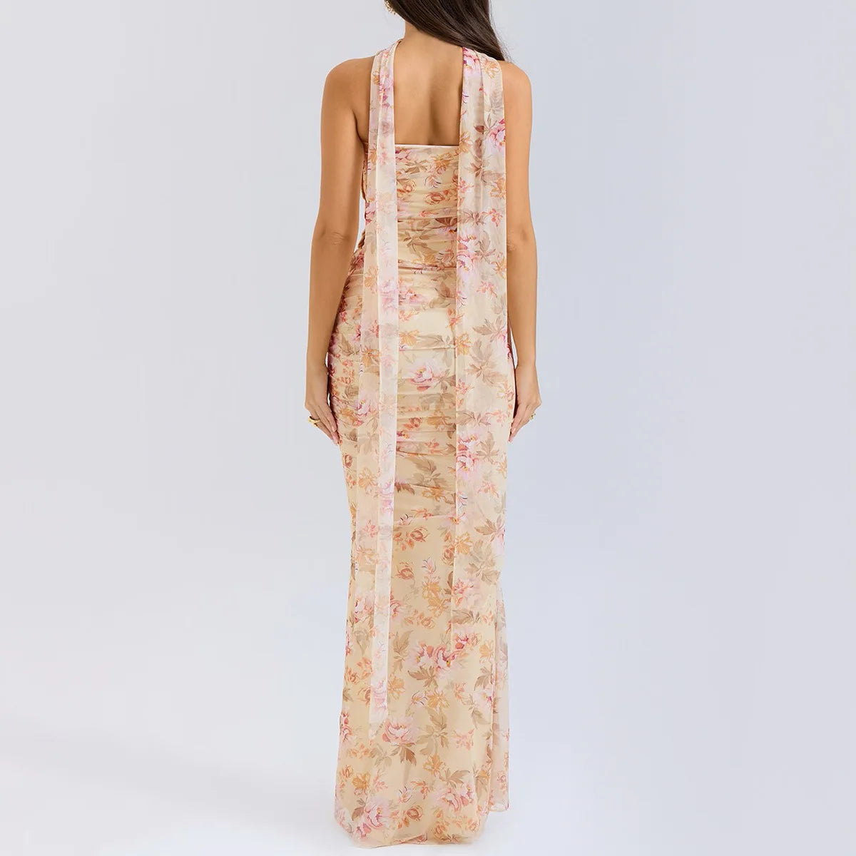 GAL - סט טופ סטרפלס קצר וחצאית מקסי עם צעיף דקורטיבי