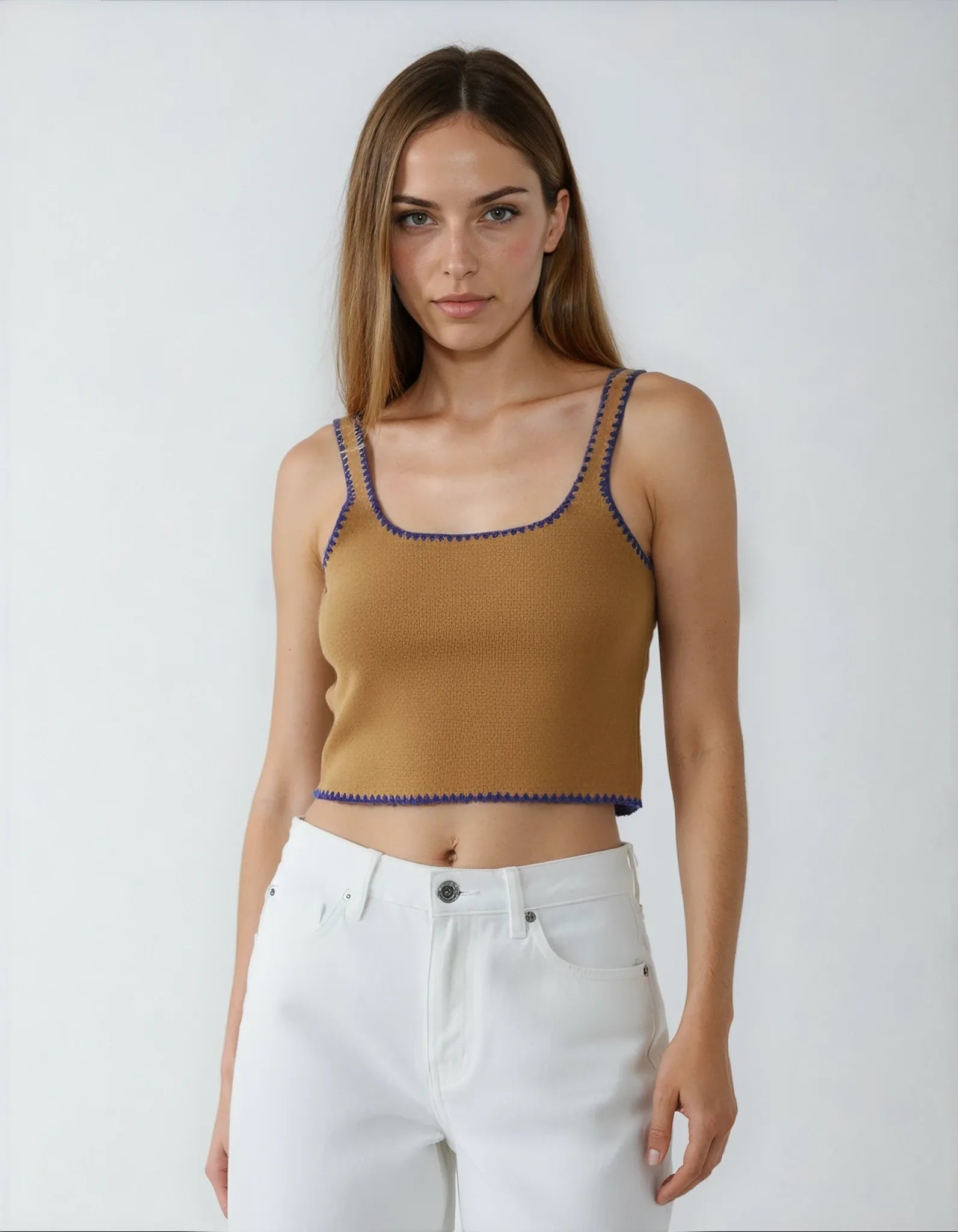 LATTE – סט סריגים: קרדיגן וגופייה תואמים עם פסים בגוון חרדל