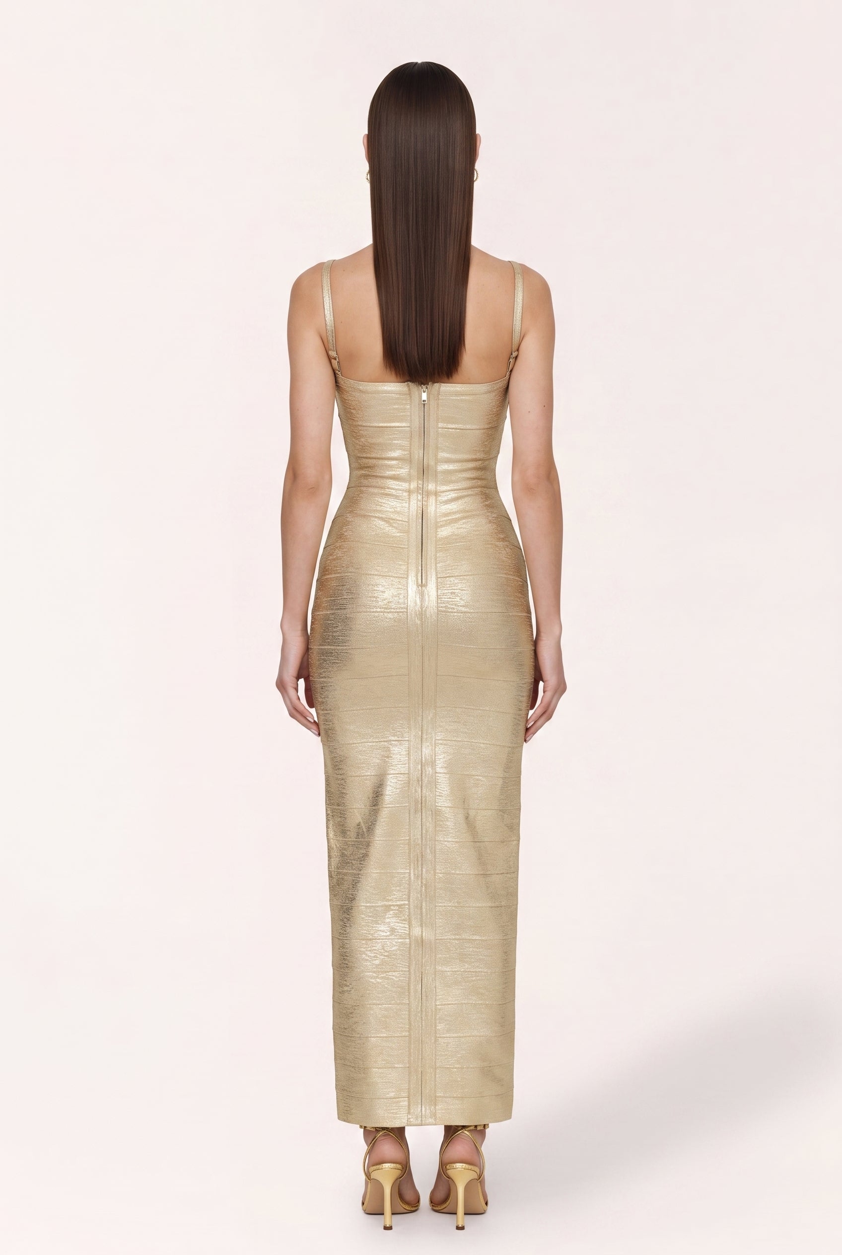 GOLDEN LADY | שמלת מקסי מחטבת