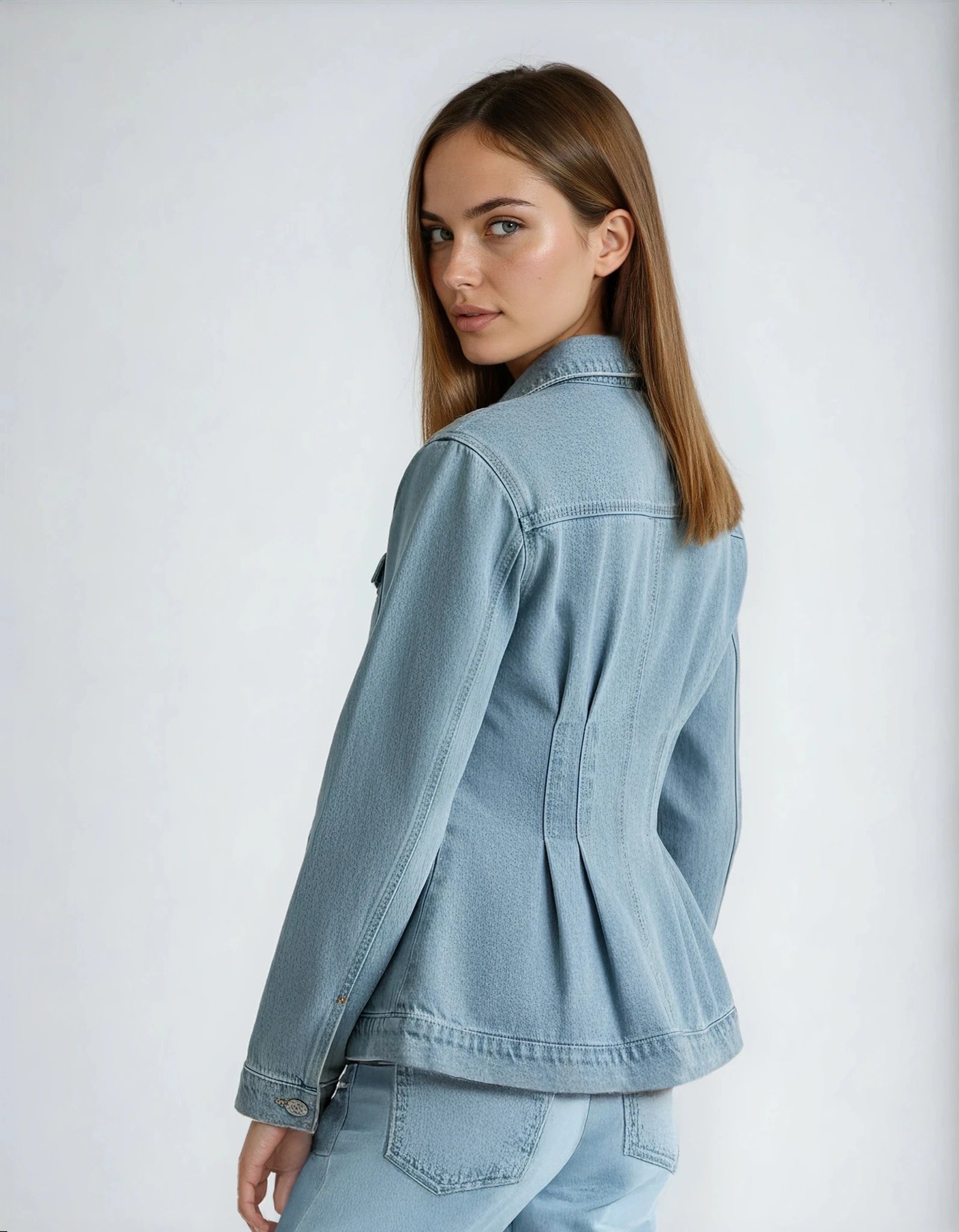 RAYA – סט ג'ינס: ז'קט ומכנסיים ישרים בתכלת