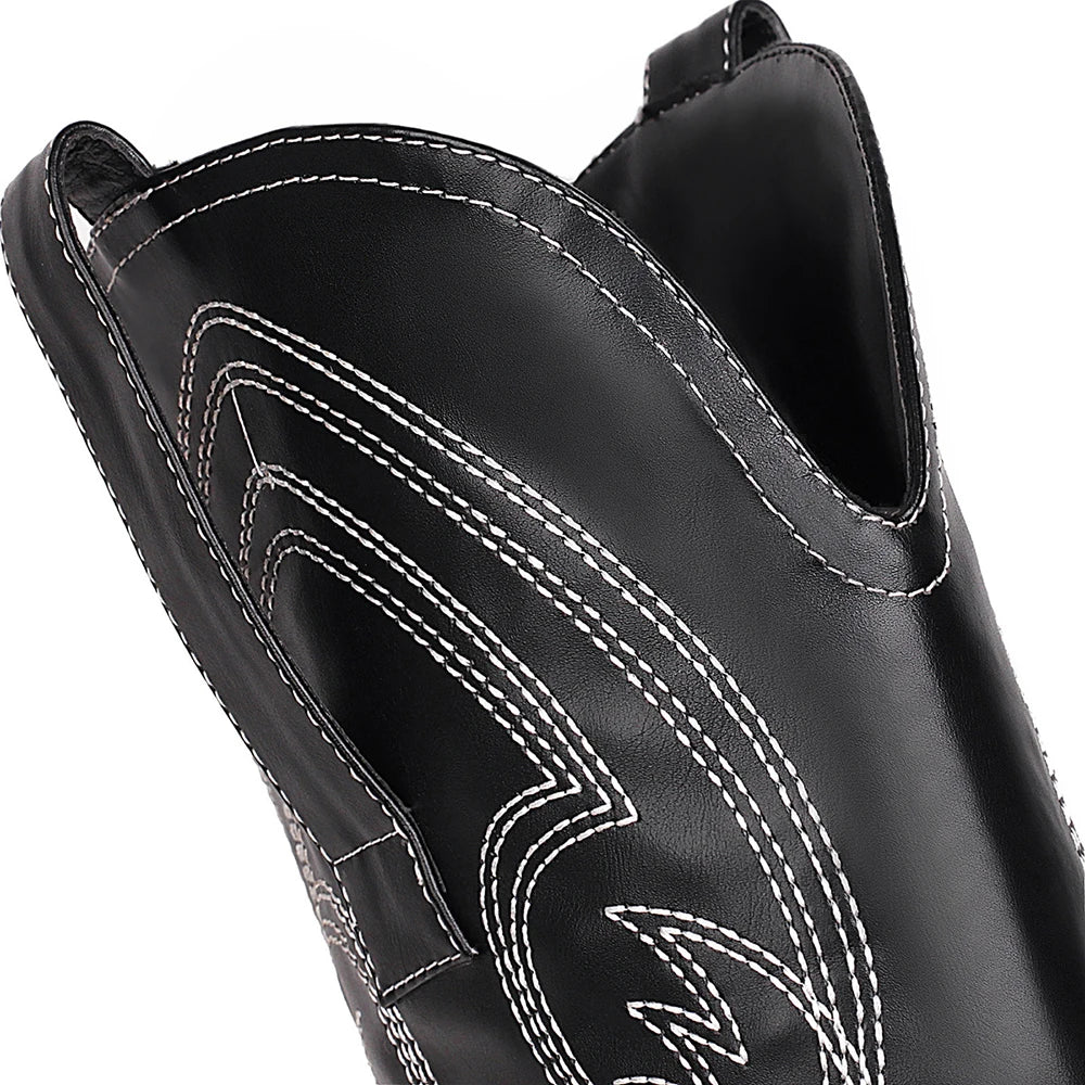 STORM - מגפי ברך קאובוי רטרו בוהן מחודדת עם רקמה