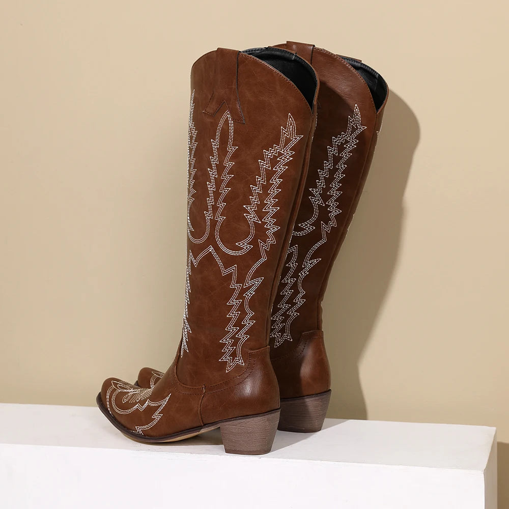 TOKYO - מגפי ברך קאובוי רקמה בוהן מחודדת