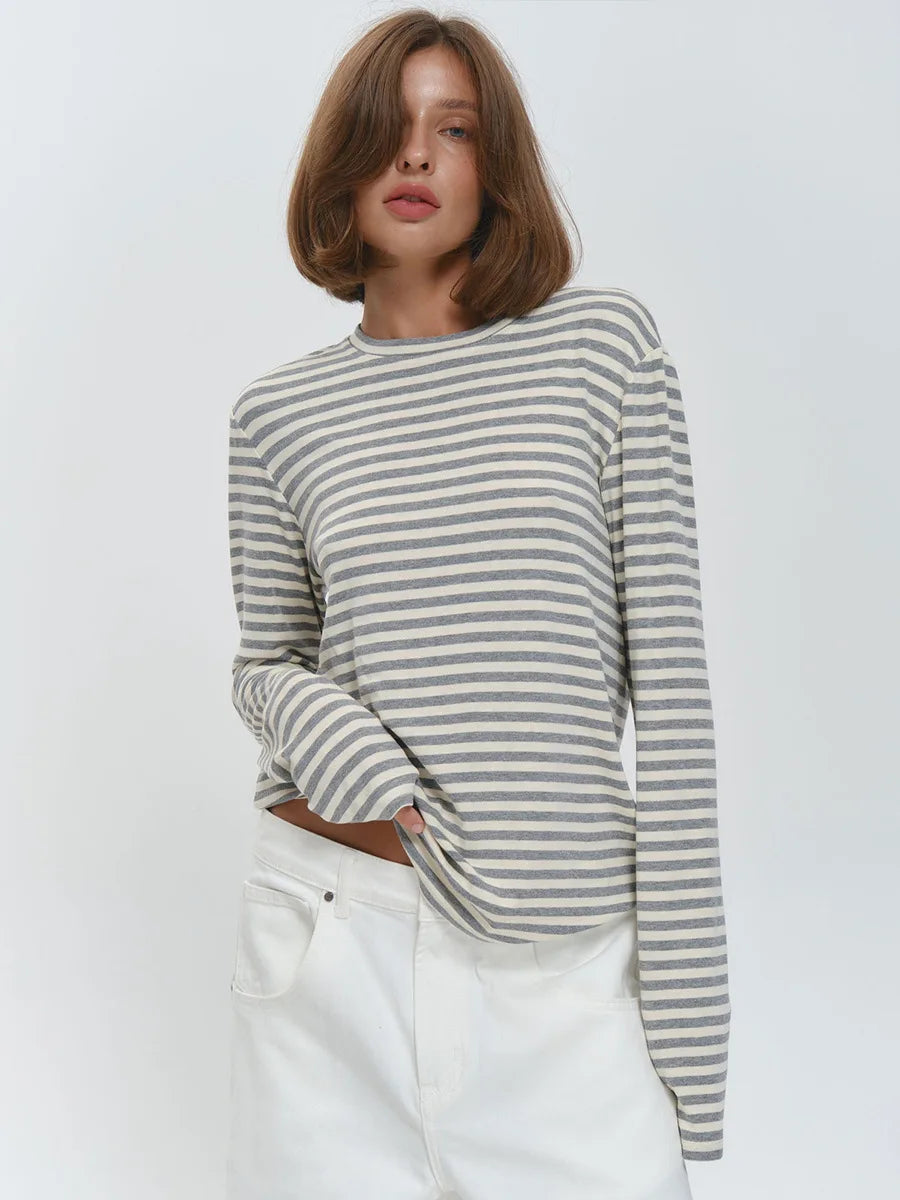 ECHO - חולצת כותנה עם פסים וצווארון עגול