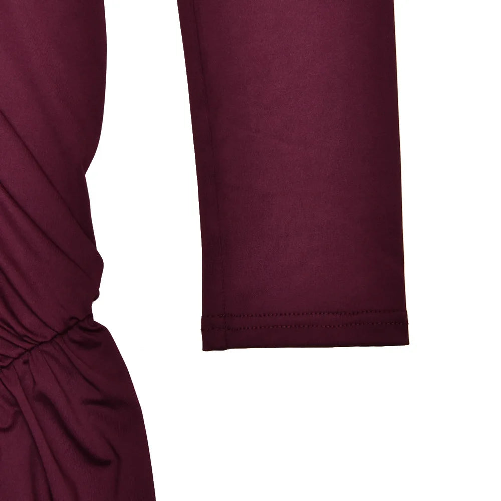 LEILA - שמלת מיני א-סימטרית קפלים שרוול ארוך דרייפ