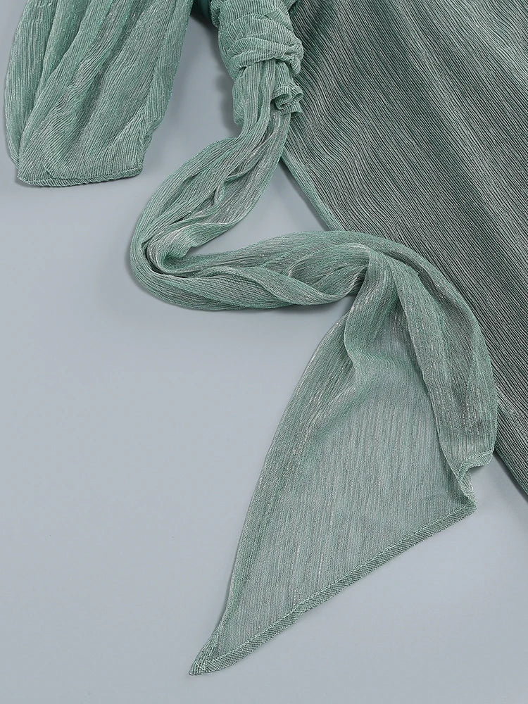 PENNY - שמלת מקסי כתף אחת דרייפ נצנצים קורסט