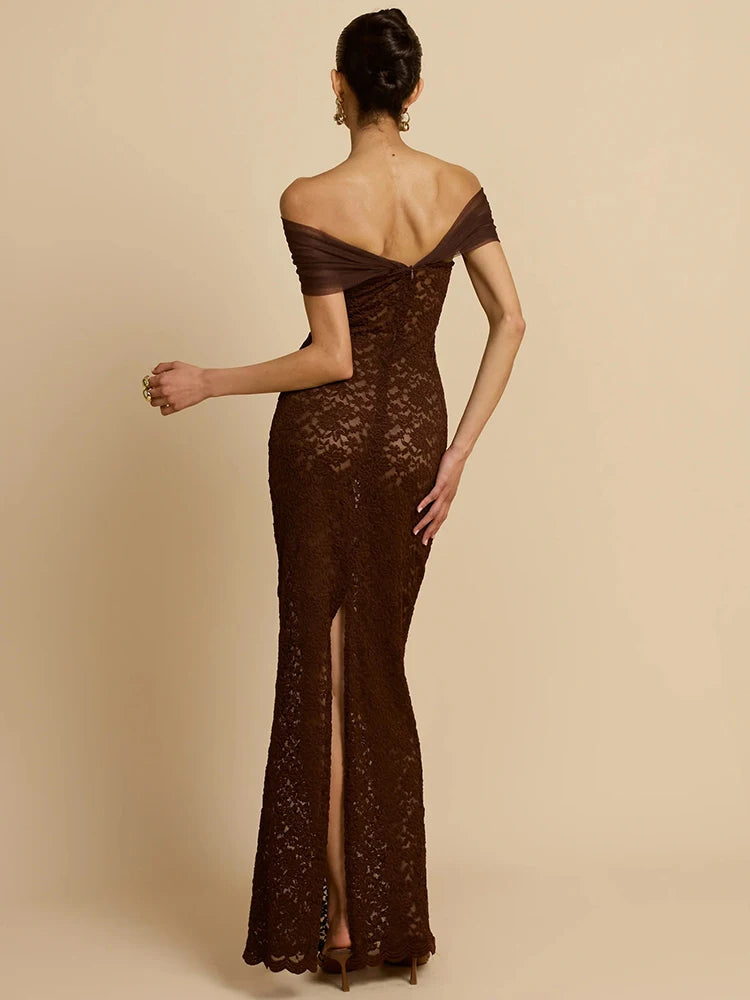 KEIRA - שמלת ערב מקסי אוף שולדר עם תחרה