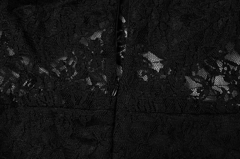 LAKE - שמלת מידי תחרה שקופה כתפיות שסע