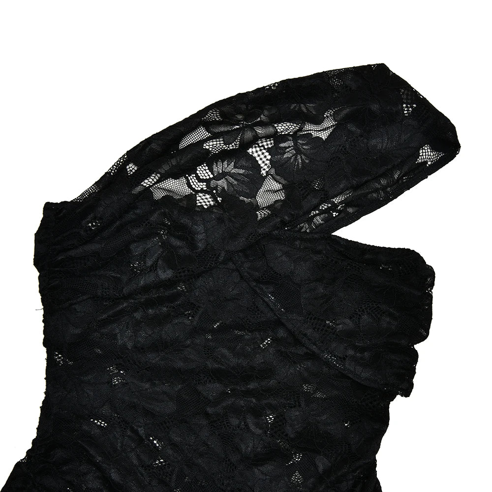 HAZE - שמלת מקסי כתף אחת תחרה ונמר