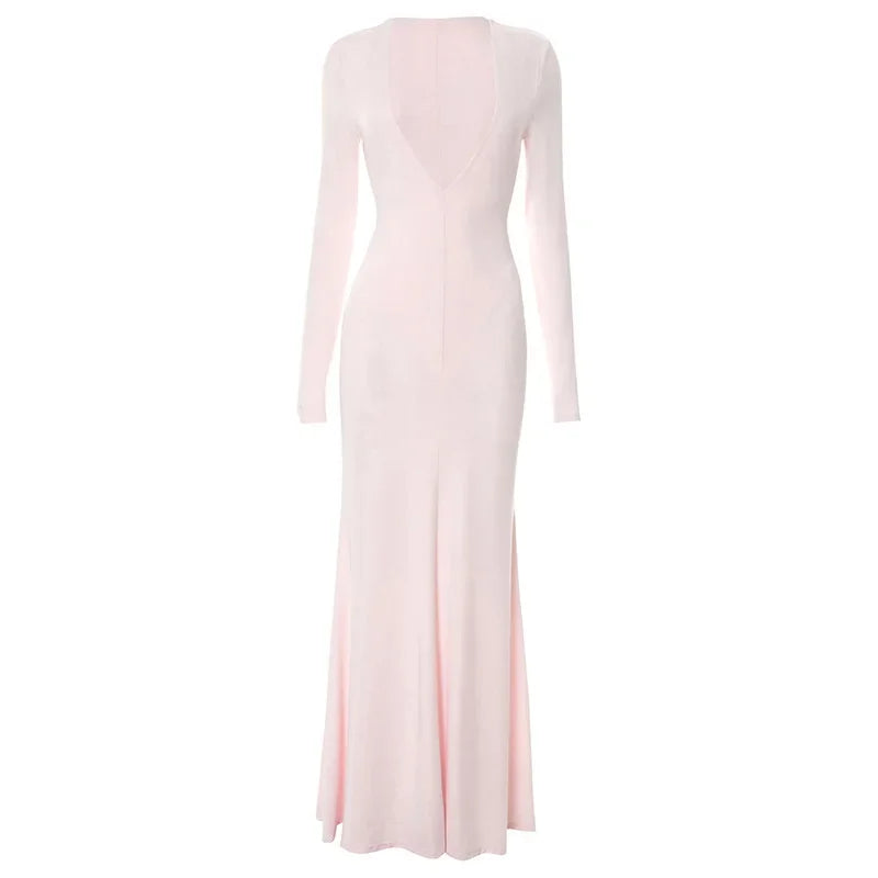 HOPE - שמלת מקסי מחשוף V עמוק שרוול ארוך שקופה