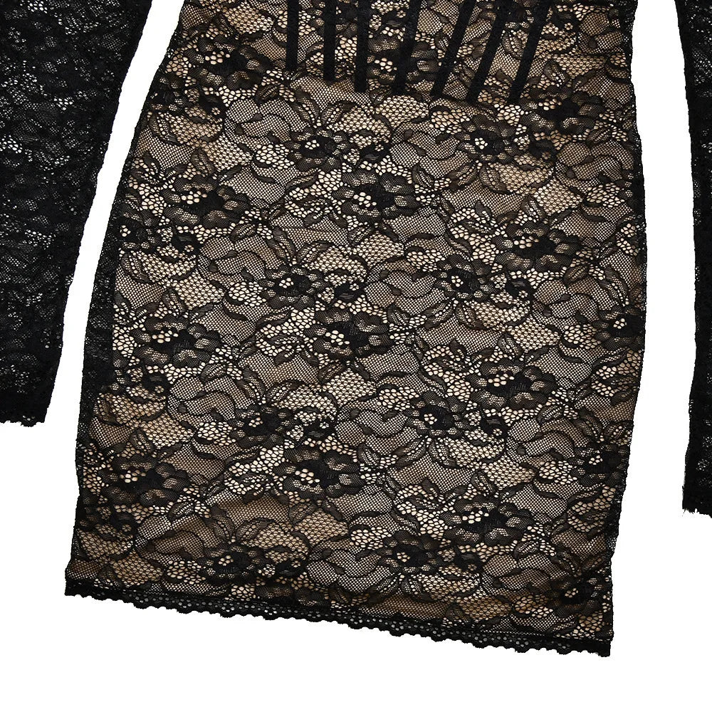 TERRA - שמלת תחרה מיני שרוולים ארוכים