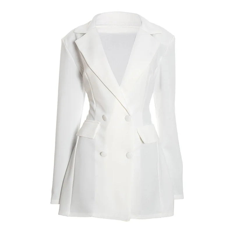 POPPY - שמלת בלייזר מיני V עמוק מותן גבוה שרוול ארוך