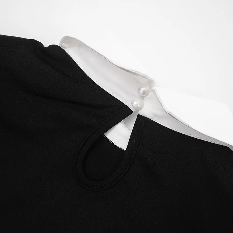 GAIA - שמלת מיני צווארון פולו שרוול ארוך פאצ'ים