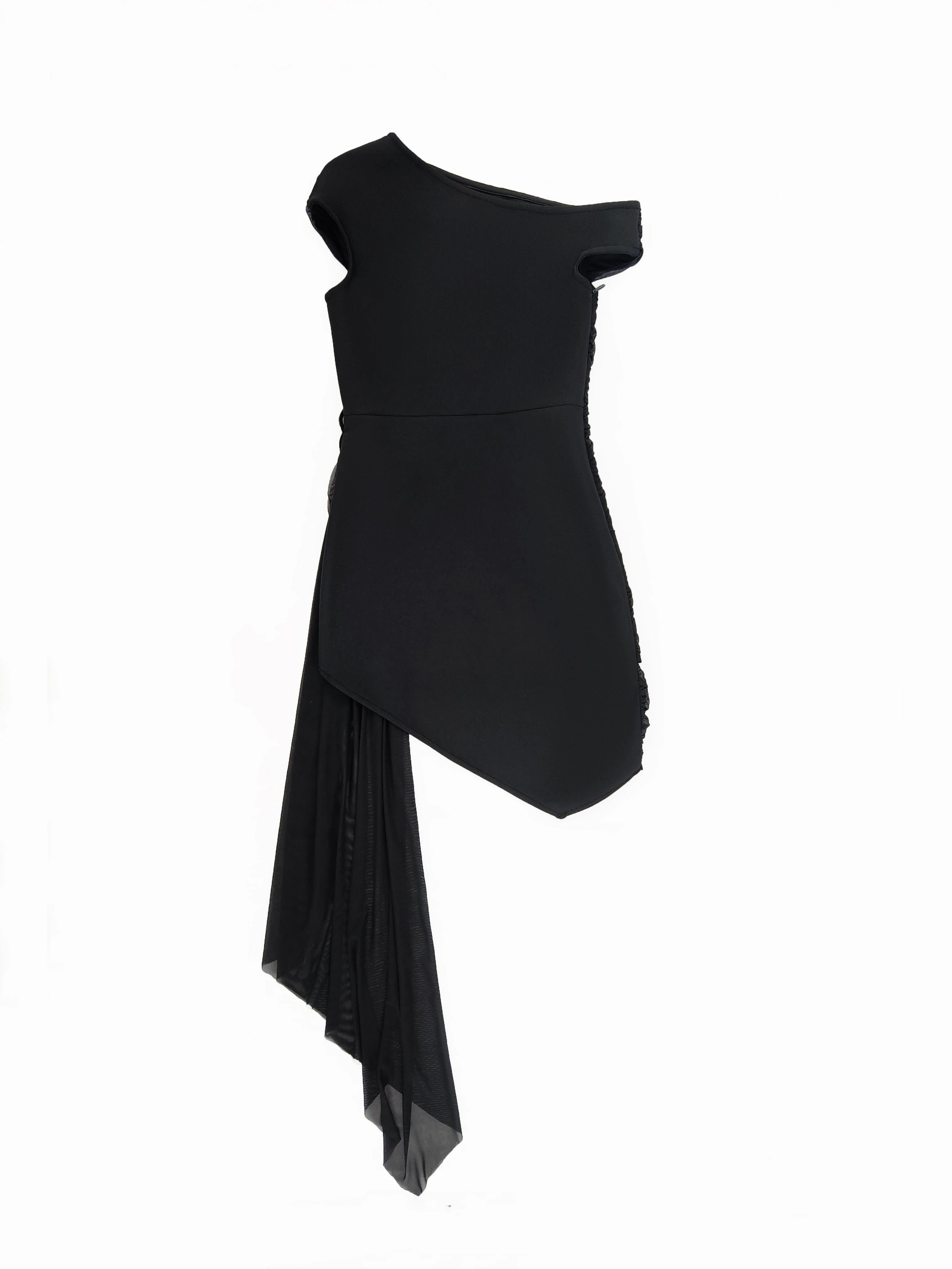 VEGA - שמלת בנדג' מיני כתף אחת פרח יהלום